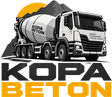 Logo Kopa Beton – betonomieszarka na tle gór